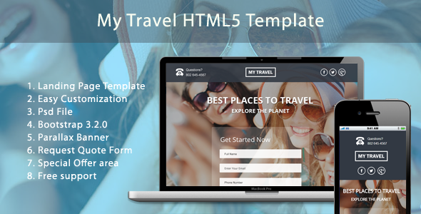 My Travel HTML5 Landing Page product preview