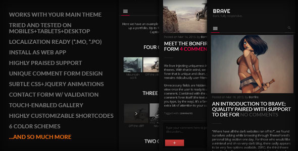 Product preview supplied for BRAVE - A dark, clean, fully responsive WP theme