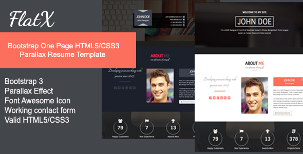 Preview image for FlatX - Bootstrap Onepage Parallax Resume Template