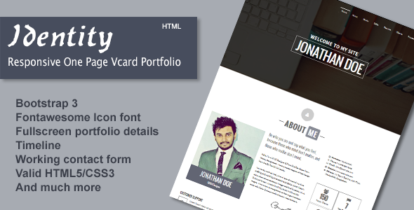 Identity - Responsive One Page Vcard Portfolio product preview