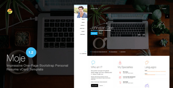 Moje. - Responsive Bootstrap Personal Resume vCard HTML/CSS Theme listing image