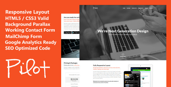 Product preview supplied for Pilot - Elegant Responsive Landing Page Template