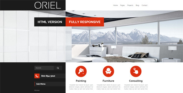 Product preview supplied for ORIEL - Responsive Interior Design HTML5 Template