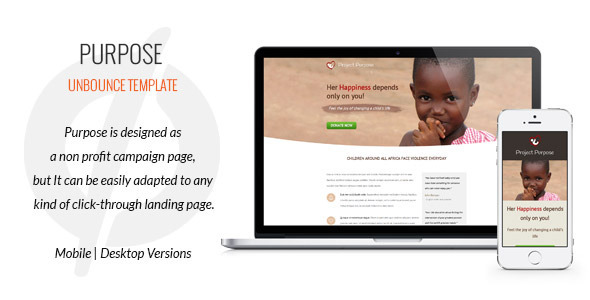 Product preview supplied for Purpose - Non-Profit Unbounce Template