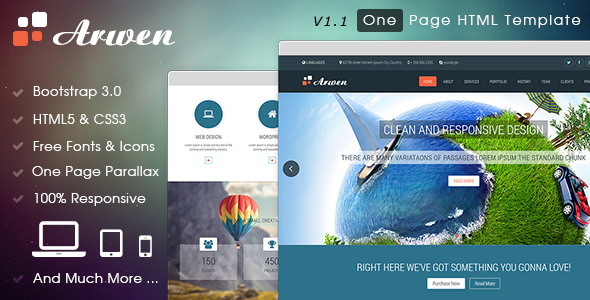 Preview image for Arwen One Page HTML Template