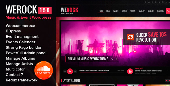 Product preview supplied for WeRock Multipurpose Music & Event WordPress Theme