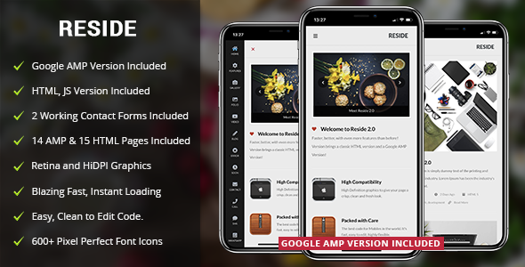 Preview image for Reside Mobile and Google AMP Template