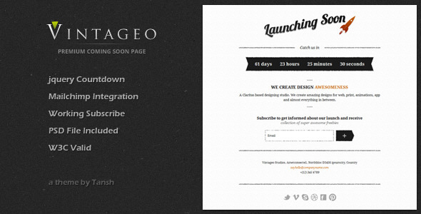 Vintageo Under Construction / Coming Soon Template