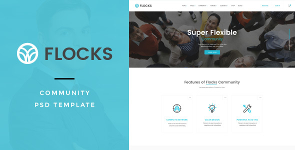 Flocks : Social Community PSD Template