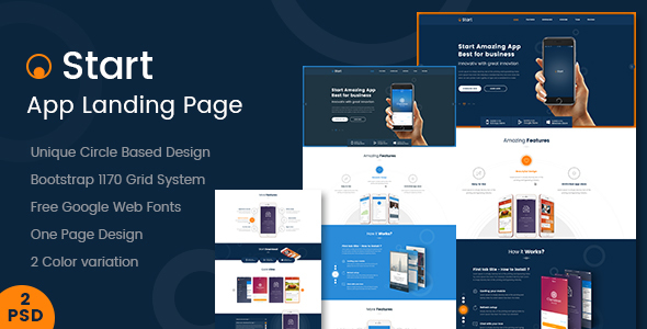 Preview image for Start - App Landing Page PSD Template