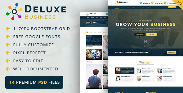 Product preview supplied for Deluxe Business PSD Template