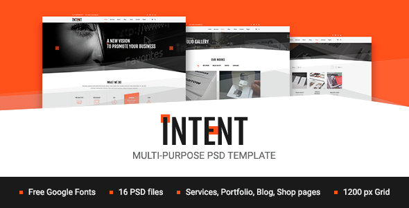 Intent — MultiPurpose Business/Personal Portfolio PSD Template product preview