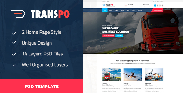 Product preview supplied for TRANSPO - Logistic & Transport PSD Template
