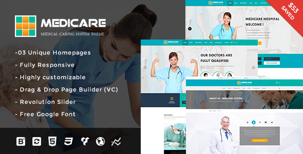Product preview supplied for Medicare - Medical and Health Responsive WordPress Theme