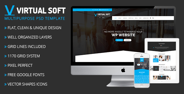Product preview supplied for Virtual Soft – Multipurpose PSD Template