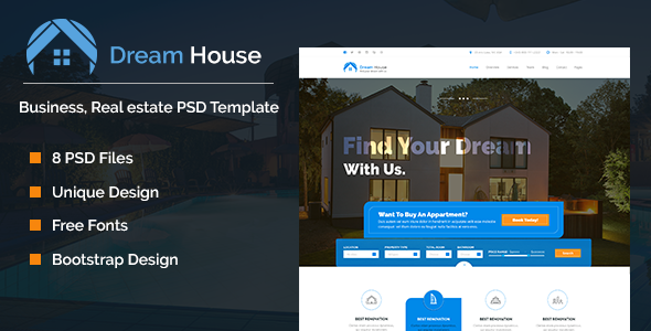 Product preview supplied for Dream House | Real estate PSD Template