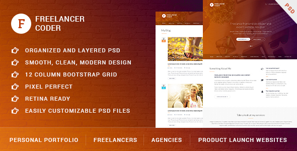 Preview image for Freelancer Coder - One Page Portfolio PSD Template