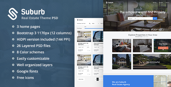 Product preview supplied for Suburb - Real Estate PSD theme