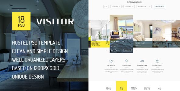 Visitor — Online Hostel, Hotel Booking PSD Template