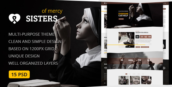 Sisters of Mercy — Nonprofit, Charity & Church PSD Template product preview