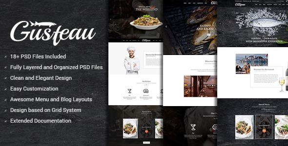 Gusteau – Elegant Food and Restaurant PSD Template
