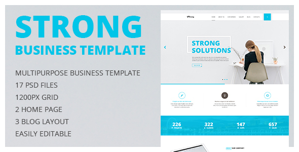 Strong — Multipurpose Business and Portfolio PSD Template with Clean Minimal Design product preview