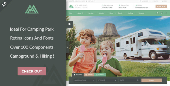 Camping Village - Campground Caravan & Tent Accommodation PSD Template