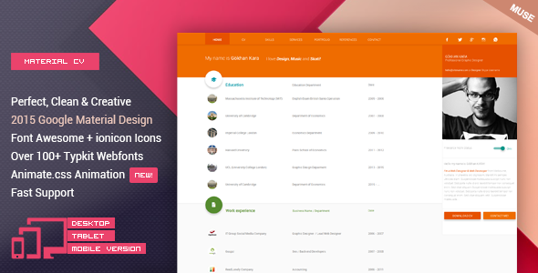 Material CV -  Material Personal CV Muse Theme listing image