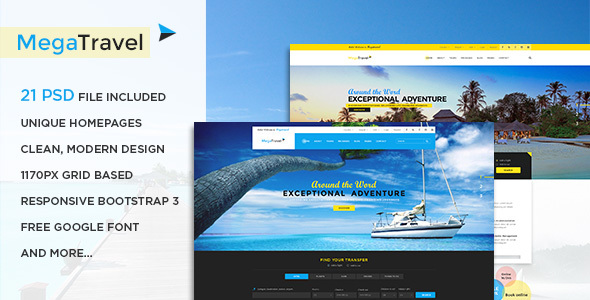 MegaTravel - Premium Tours and Travel PSD Template