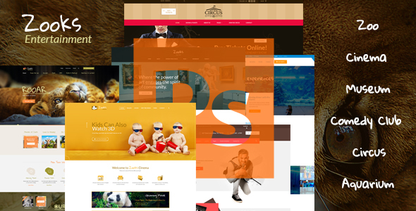 Zooks - Zoo, Cinema, Museum, Comedy Club, Circus & Aquarium PSD Template