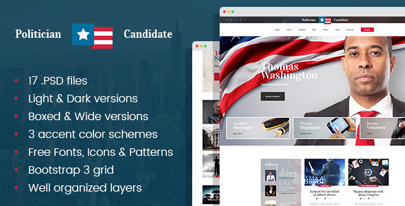 Preview image for Political Candidate - Politician PSD template