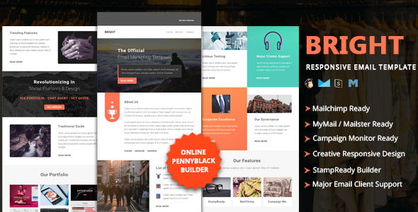 Bright - Multipurpose Responsive Email Template with Online Stampready & Mailchimp Builders Access