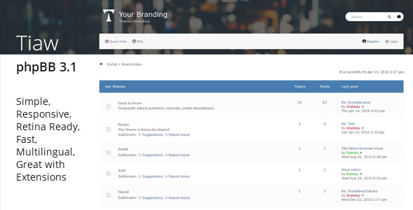 Tiaw - Classic Responsive phpBB 3.1 Theme
