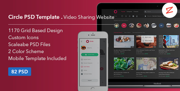 Product preview supplied for Circle: Video Sharing Website PSD Template