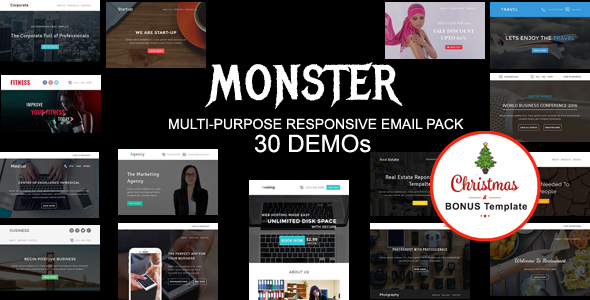 MONSTER - Multipurpose Responsive Email Pack with online Stampready & Mailchimp Builders Access product preview
