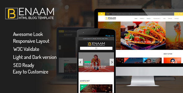 Benaam  Modern Blog / Megazine / News / Video Template product preview