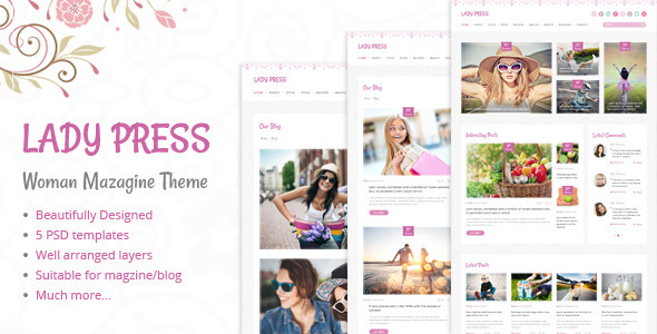 LadyPress - Woman Magazine Blog PSD Template