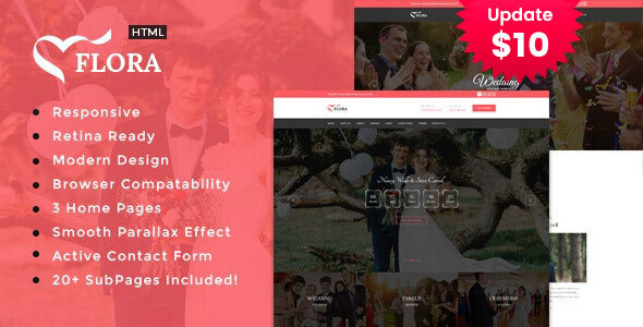Flora - Responsive HTML Wedding Template product preview