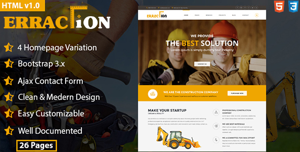 Preview image for Erraction - Construction Business HTML5 Template