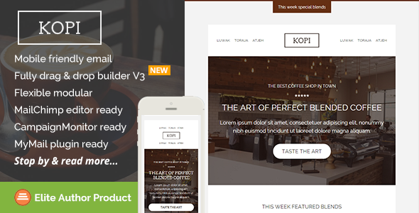Product preview supplied for Kopi, Restaurant Email Template + Builder Access