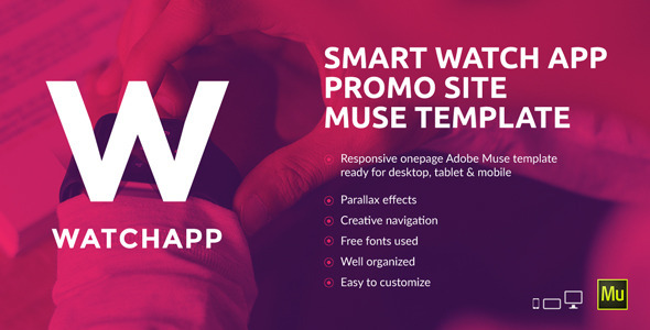 Product preview supplied for WatchApp - Smart Watch App Promo Muse Template