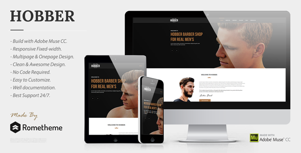 Preview image for Hobber - Barbershop, Hair & Salon Muse Template