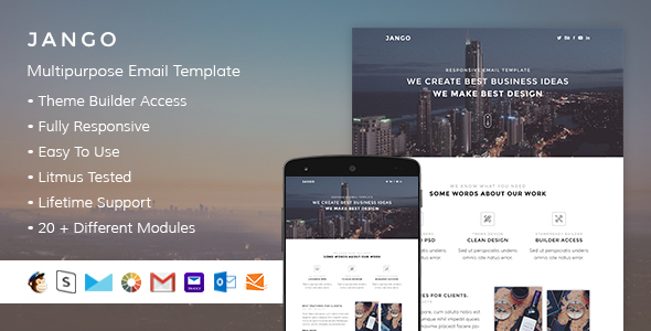 Product preview supplied for Jango – Responsive HTML Email + StampReady, MailChimp & CampaignMonitor compatible files