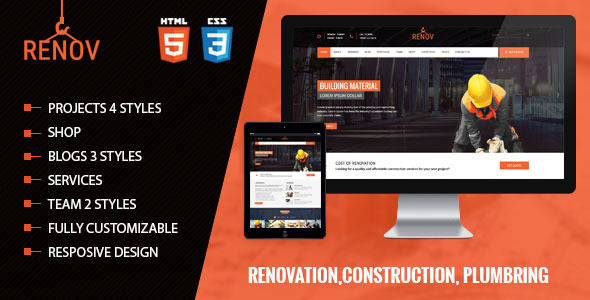 Product preview supplied for Renov - Construction and Builders Html Template