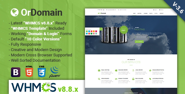 OrDomain | Responsive HTML5 WHMCS Hosting Template listing image