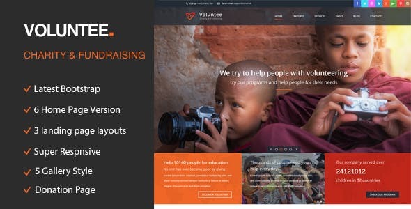 Volunteer - Responsive HTML Template for Charity & Fund Raising product preview