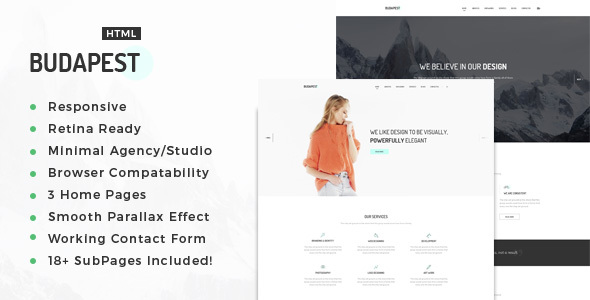 Product preview supplied for Budapest – Minimal Multi-Purpose Portfolio HTML Template