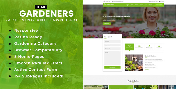 Product preview supplied for Gardening - Gardening, Lawn Care and Landscaping HTML template