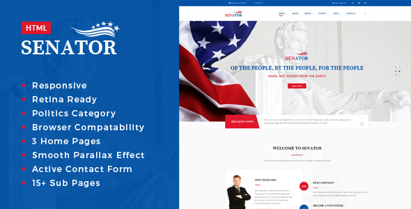 Product preview supplied for Senator - Election Campaign HTML Template