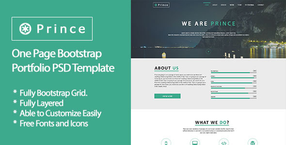 Preview image for Prince - One Page Bootstrap Portfolio PSD Template